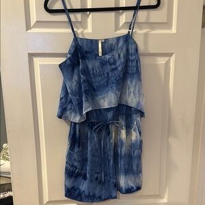 Blue Tie-Dye Spaghetti Strap Romper